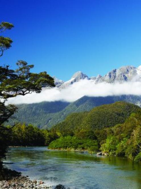 The Hollyford Track showing the area where the proposed Hollyford road would go near the Pyke...