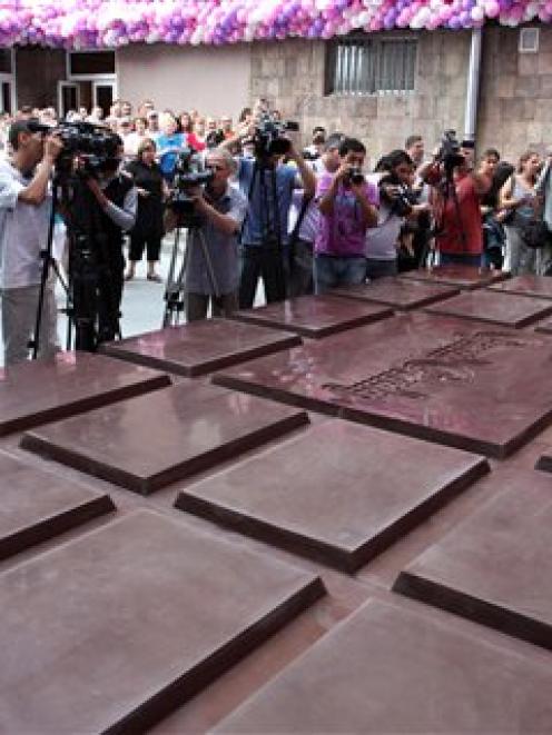The huge chocolate bar produced by the Grand Candy factory in the Armenian capital, Yerevan. (AP...