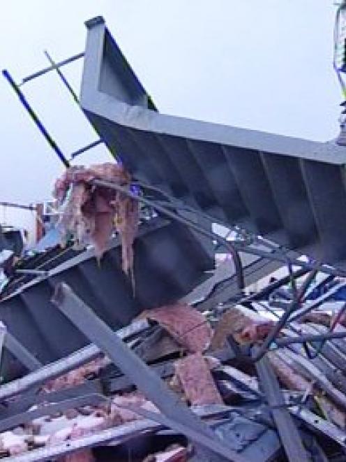 The interior of Stadium Southland after part of the roof collapsed as the result of the heavy...