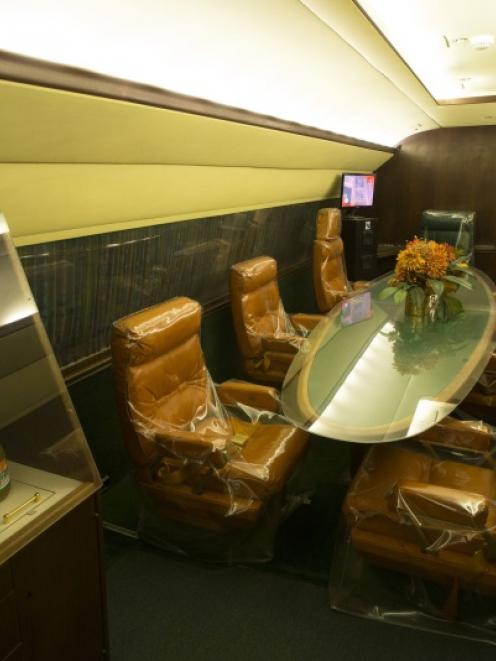 The interior of the "Lisa Marie", a Convair 880 jet owned by entertainer Elvis Presley, is...