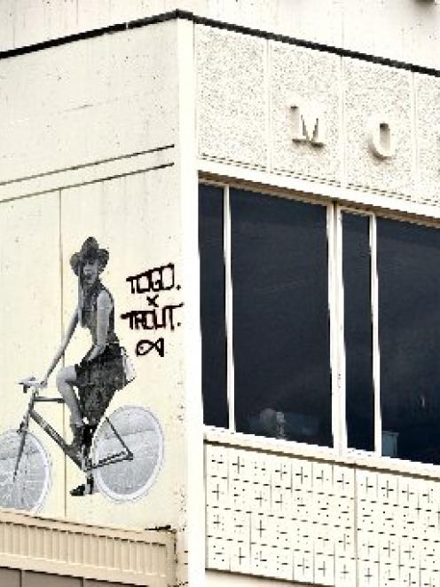 The latest unwanted graffiti on the side of the Moran Building in the Octagon, Dunedin. Photo by...