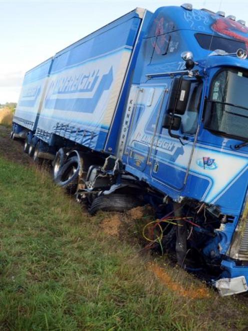 The Mainfreight truck that was involved in a double fatality near Milton on Tuesday night. Photo...