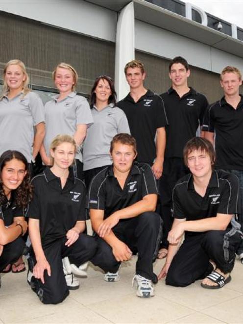 The New Zealand junior curling team. Front row, from left: Brittany Taylor (16, Auckland), Katie...