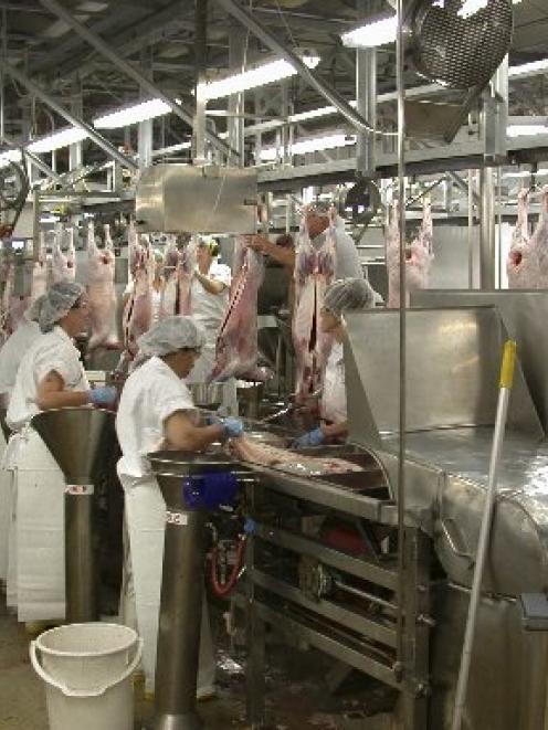 The No 1 sheep and lamb chain at Alliance Group's Pukeuri freezing works in 2006. Photo by David...