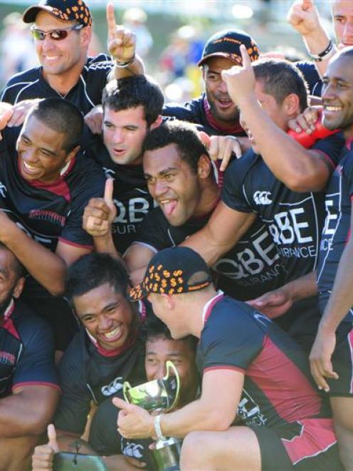 The North Harbour team celebrates its national title after beating Counties-Manukau 29-26 in the...