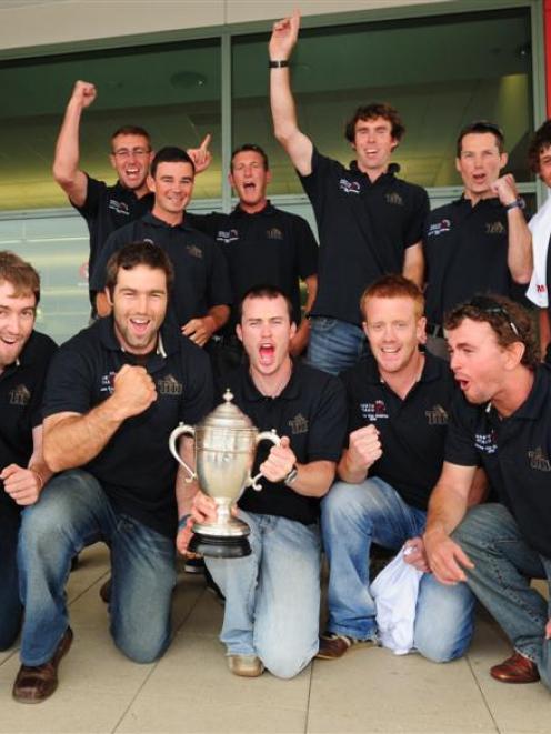 The North Otago Hawke Cup-winning team at Dunedin airport yesterday.
...