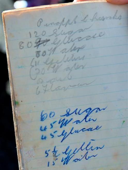 The original handwritten  recipe for Regina Confectionery's Pineapple Chunks. Photos by Gerard O...