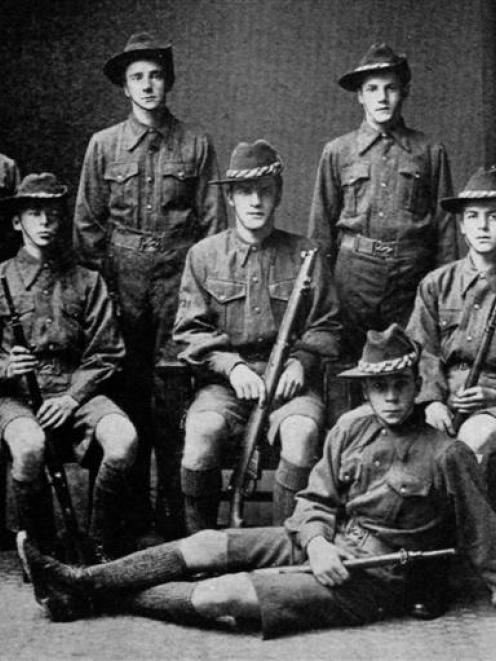 The Otago Boys High School shooting team, winners of the Silver Bugle competition for 1914. Back...