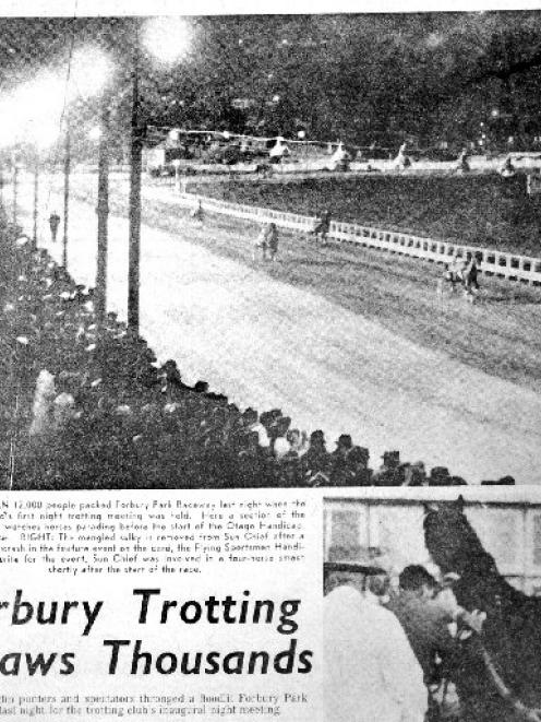 The Otago Daily Times front page from January 27, 1961 featuring the first floodlit meeting at...