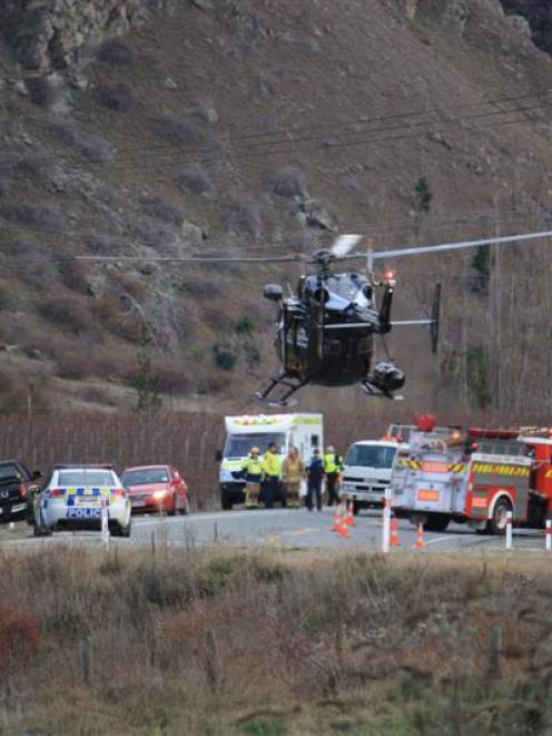 The Otago Regional Rescue Helicopter attends an accident at the Cromwell entrance to the Kawarau...