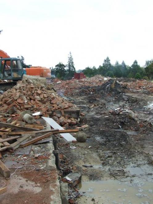 The pile of rubble left by the demolition on Tuesday of the Tapanui Hospital. Photo by Rachel...
