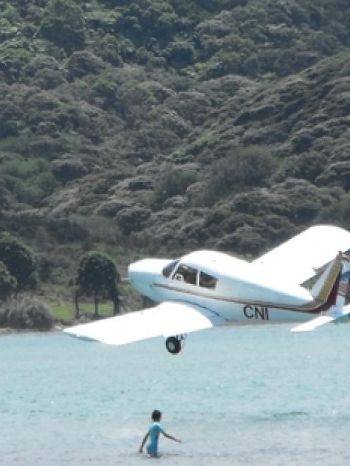 The Piper Cherokee narrowly missed swimmers when it ditched at Raglan. ONE NEWS