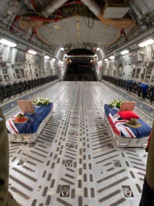 The "ramp" ceremony at Christchurch Airport for the bodies of Lance Corporals Pralli Durrer and...