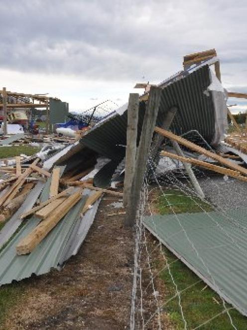 The remains of a hangar at the Greymouth aerodrome after last week's storm.  Photo by Greymouth...