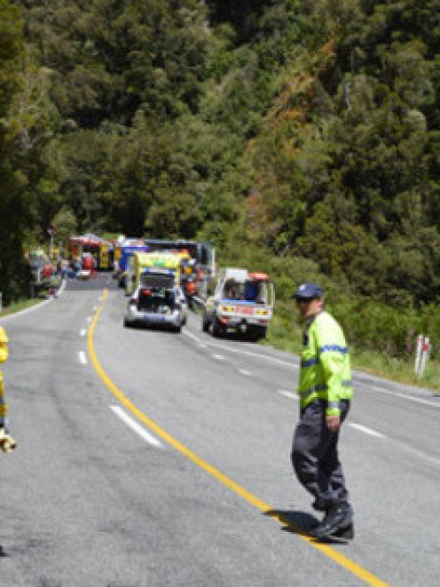 The road was covered in broken glass and leaking engine fluids and fuel. Photo: Greymouth Star