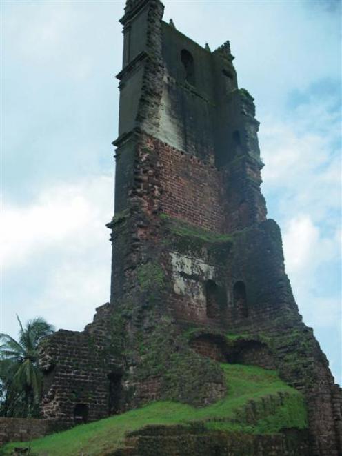 The ruined belfry of St Augustine's, Old Goa. Abandoned in 1835, the church once boasted a vast...