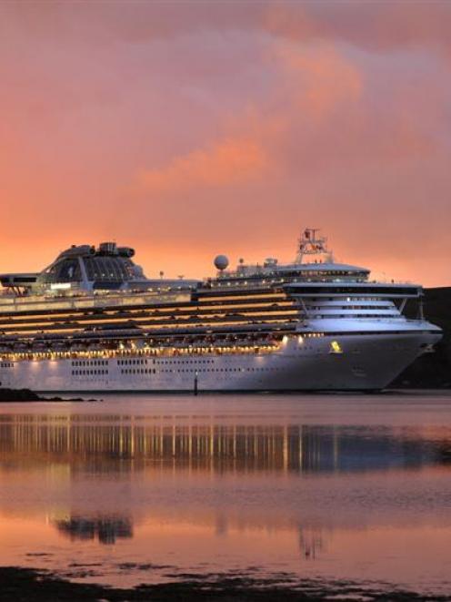 The Sapphire Princess enters Otago Harbour yesterday. Photo by Stephen Jaquiery.