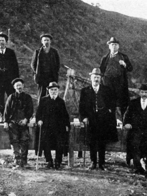 The shareholders in the Gabriel's Gully Sluicing Company. Back row (from left): Messrs Randal...