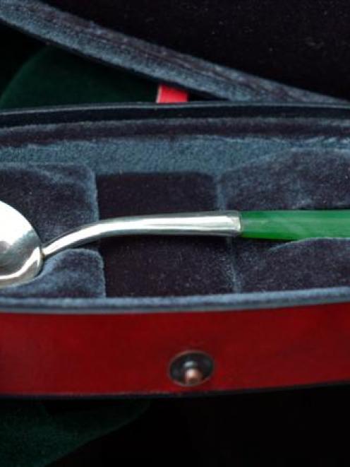 The silver spoon with a pounamu handle presented to the Royal couple at St Paul's Cathedral...