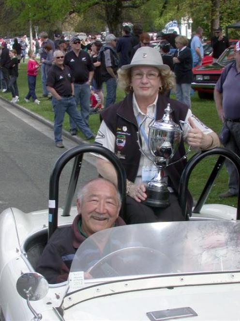 The sister of the late Bruce McLaren, Jan McLaren (Auckland), yesterday helps recreate her...