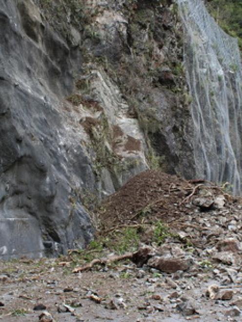 The slip at the Otira Gorge rock shelter, between Arthur's Pass to Otira, deposited about 200cu m...