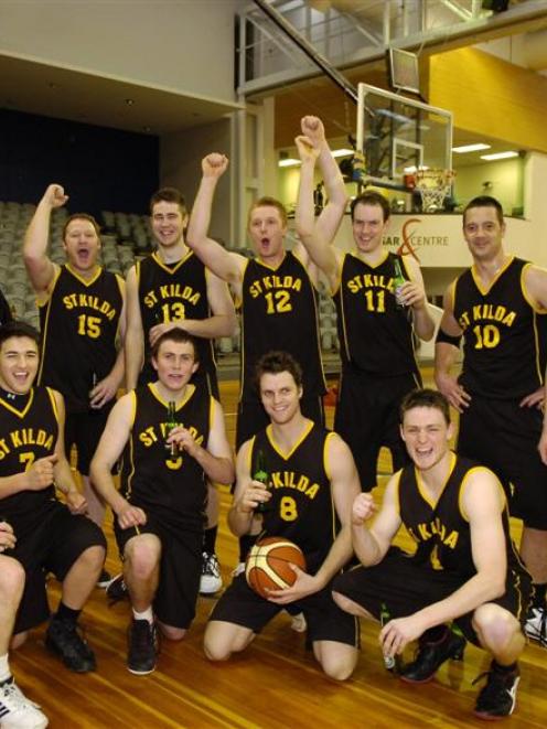 The St Kilda Saints celebrate winning the Dunedin club basketball league. Back row (from left)...
