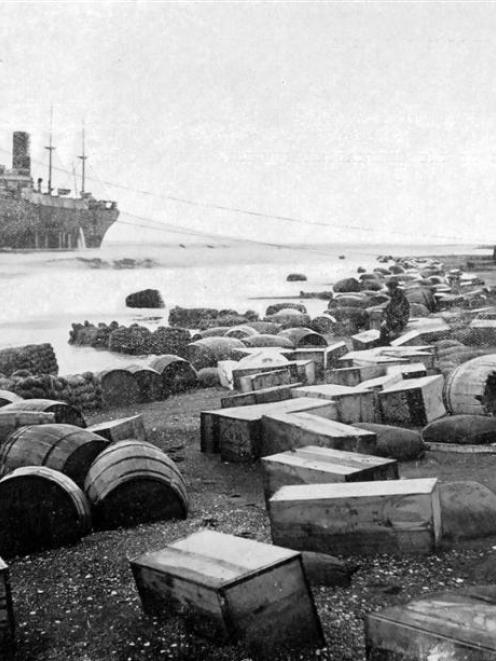The stranded Tyser liner Indrabarah seen here on June 30 aground on Rangitikei Beach, with the...