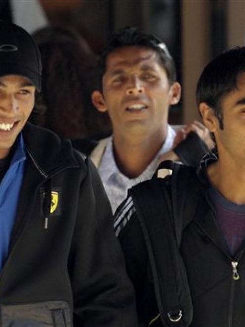 The three Pakistan cricketers who are implicated in match-fixing allegations (from left) Mohammad...