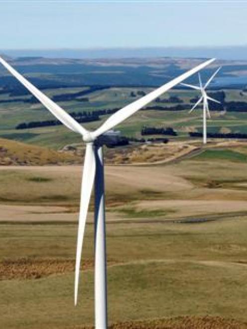 The turbines turn at TrustPower's Mahinerangi wind farm, in the hills about 70km west of Dunedin....