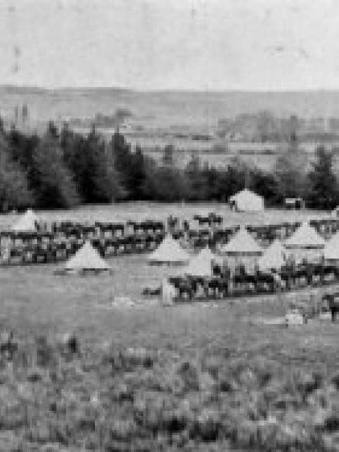 The Twelfth Regiment, Otago Mounted Rifles, in camp at Kelso, West Otago. - Otago Witness, 12.5...