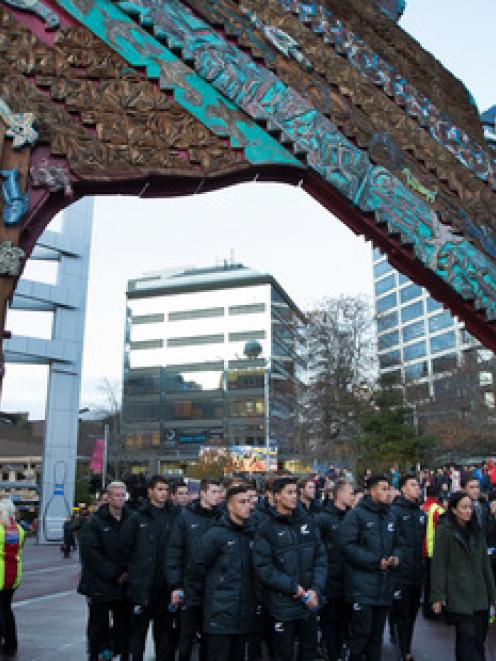 The U20 New Zealand team, at the official welcome held at Aotea Square, Auckland, before the U20...