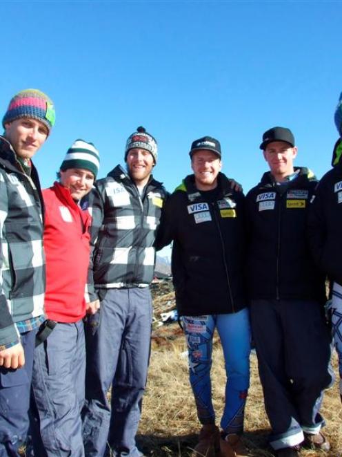 The US men's ski team,   (from left) Tommy Ford,    Nolen Kasper, Will Brandenburg, Ted Ligety,...