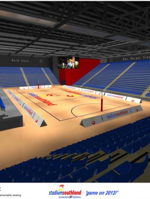 The view north from the community court retractable seating area according to concept designs for...