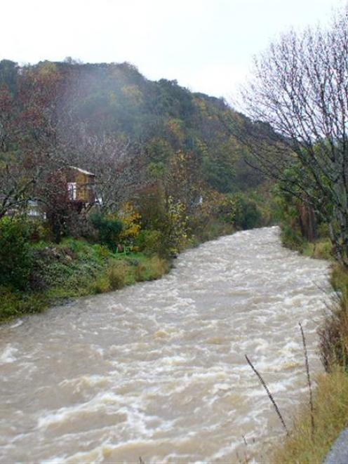 The Water of Leith running high at Malvern St at 10am. Photo by Webfeatpix