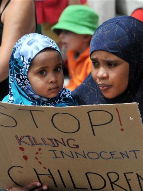 The Wellington Palestine Group stages a protest march to Parliament today. Photo by Ross Setford...