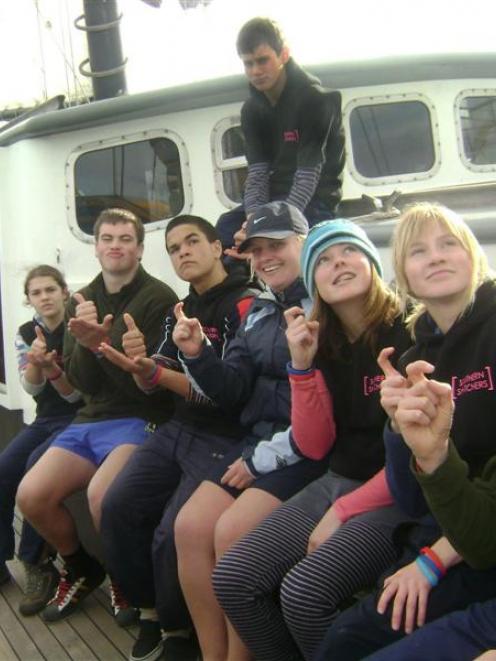 The year 10 South Otago High School Southern Snatchers on board 'Spirit of New Zealand' are (from...