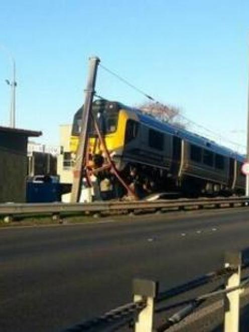 There were no serious injuries after the train overshot the platform and hit the pole. Photo /...