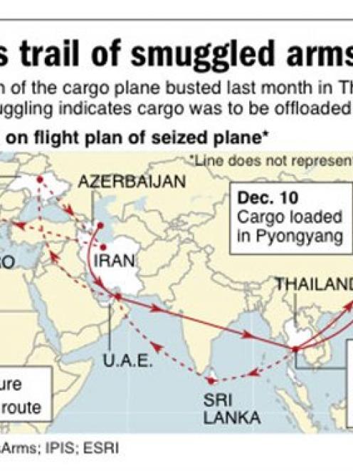 This AP map shows destinations on flight plan of cargo plane seized in Bangkok for weapons...
