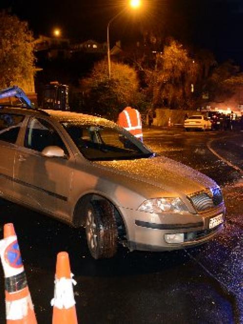 This car and two others were involved in a crash on York Place at 7am. Photo by Stephen Jaquiery