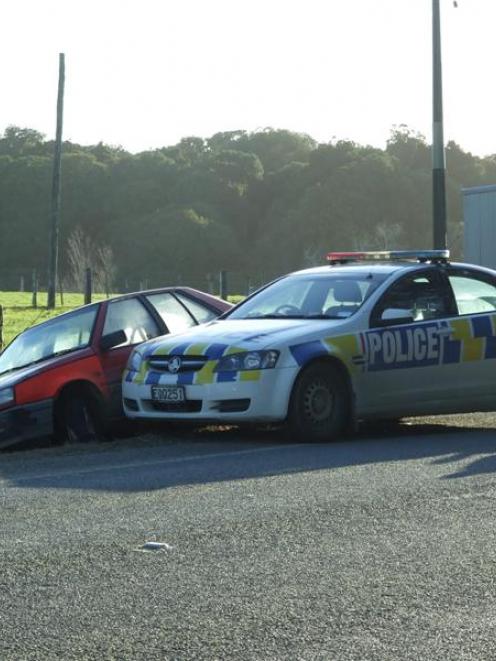 This  Mitsubishi Mirage ground to a halt in a ditch on Kaka Point Rd yesterday after being...