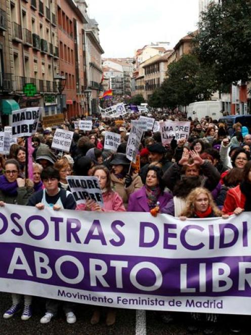 Thousands of people march in Madrid to protest a government plan to limit abortions. REUTERS...