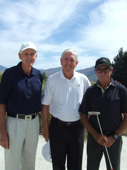 Three-time US Open winner Hale Irwin is flanked by Sir Bob Charles (left) and course owner Sir...