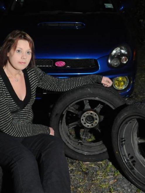 Three wheels, the chassis and the floor of Nicole Laidler's Subaru Impreza were damaged badly...