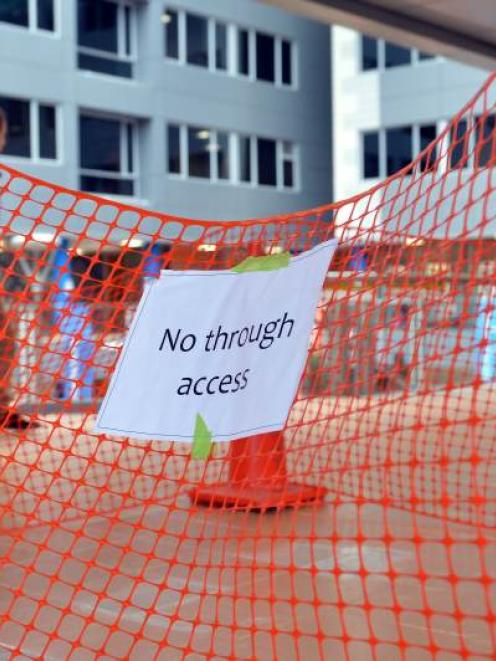 Tiles are cordoned off in the University of Otago's commerce building. Photo by Steve Jaquiery