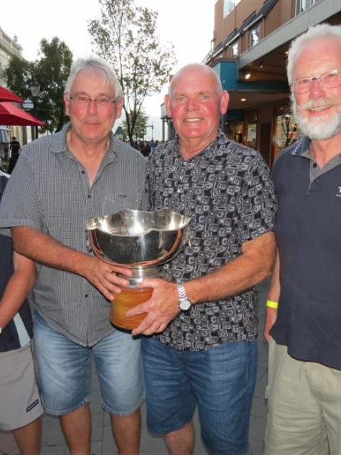 Timaru sailors (from left) apprentice Paul Wilkins, boat co-owner and tactician Wayne Morgan, co...