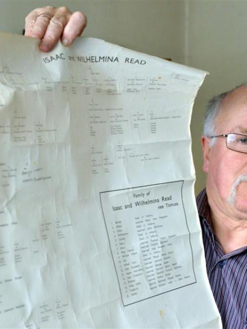 Dunedin resident Ken Goodwin (63) with his family tree, which now includes links to a previously...