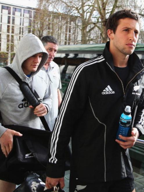 Tom Taylor of the All Blacks arrives for a recovery session at Imperial College in London.  ...