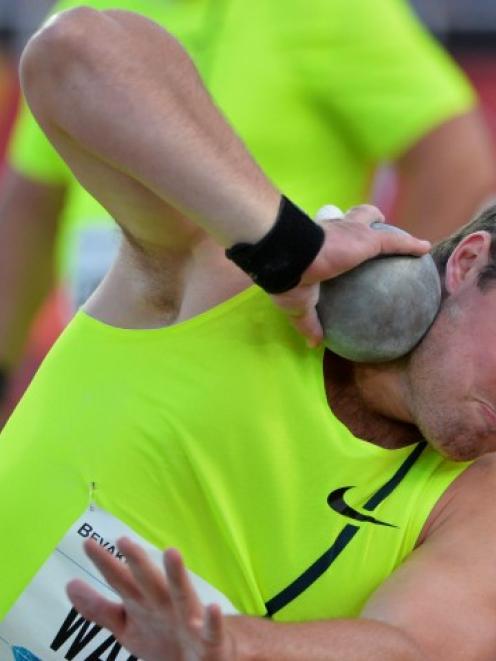 Tom Walsh competes in the men's shot put during the IAAF Diamond League at the Stockholm Olympic...