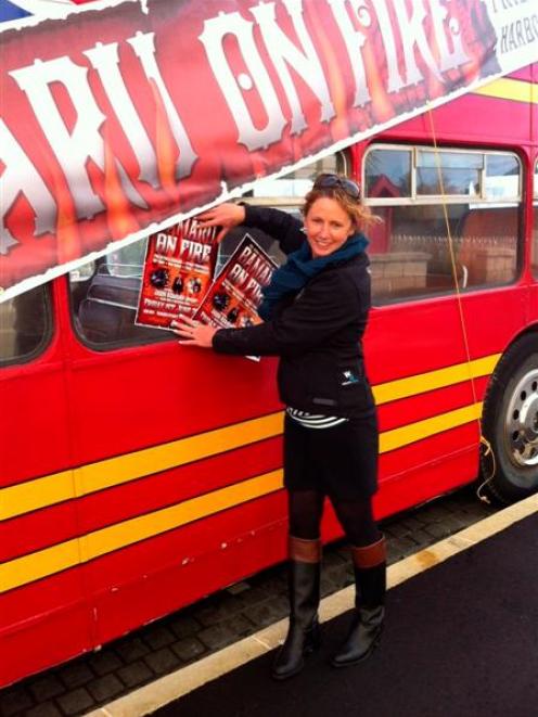 Tourism Waitaki event development officer Jan Kennedy secures a novel way of promoting the...