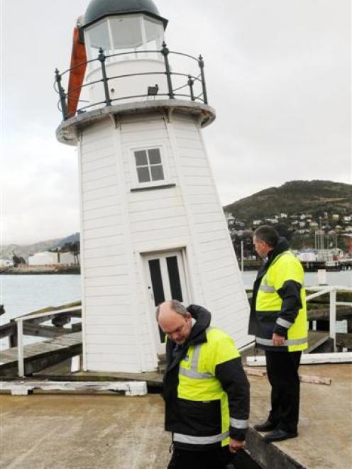 Transport Minister Steven Joyce (front) and Lyttelton Port Co chief executive Peter Davie check...